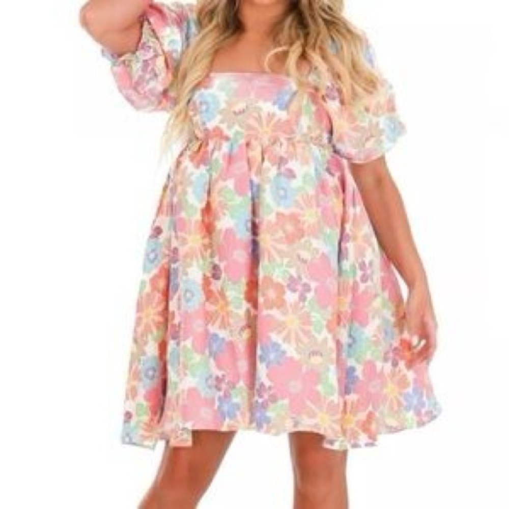 STORIA Womens Pastel Happy Ending Floral Flowy Mini Dress Large - Picture 1 of 10